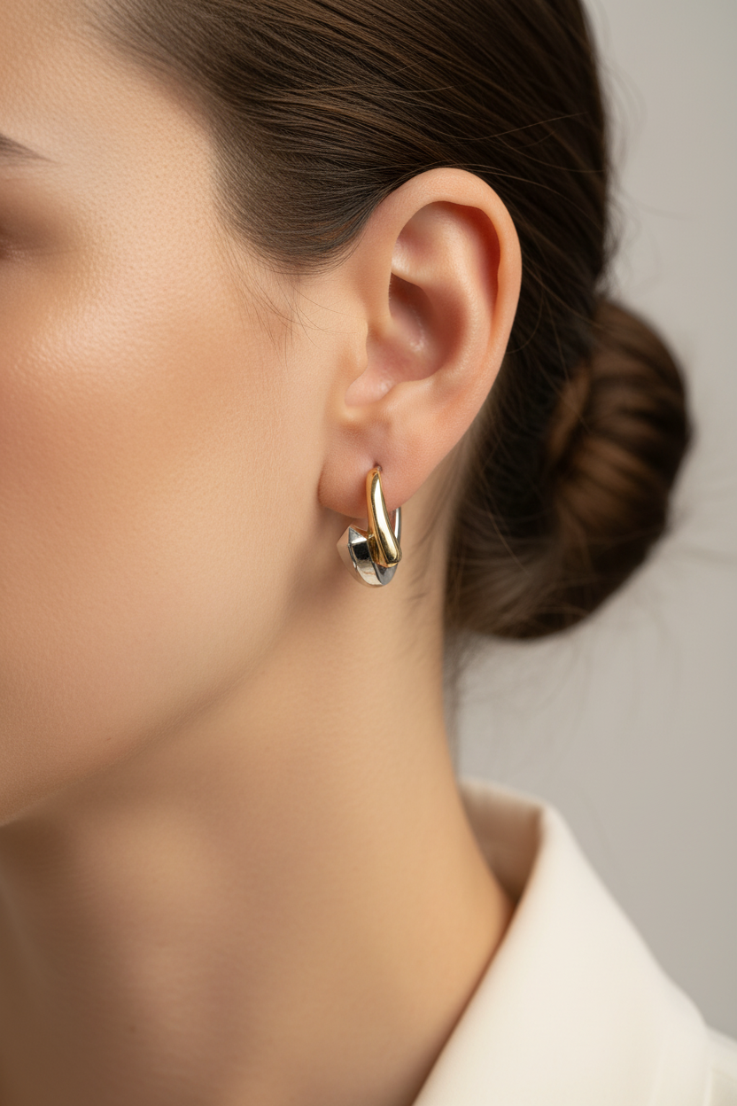 Yellow Plated Two Tone Silver Earring