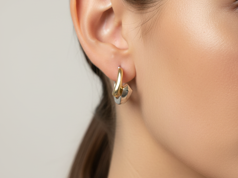Yellow Plated Two Tone Silver Earring