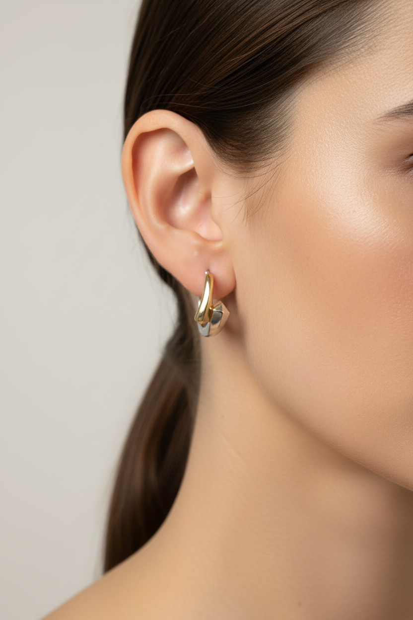 Yellow Plated Two Tone Silver Earring