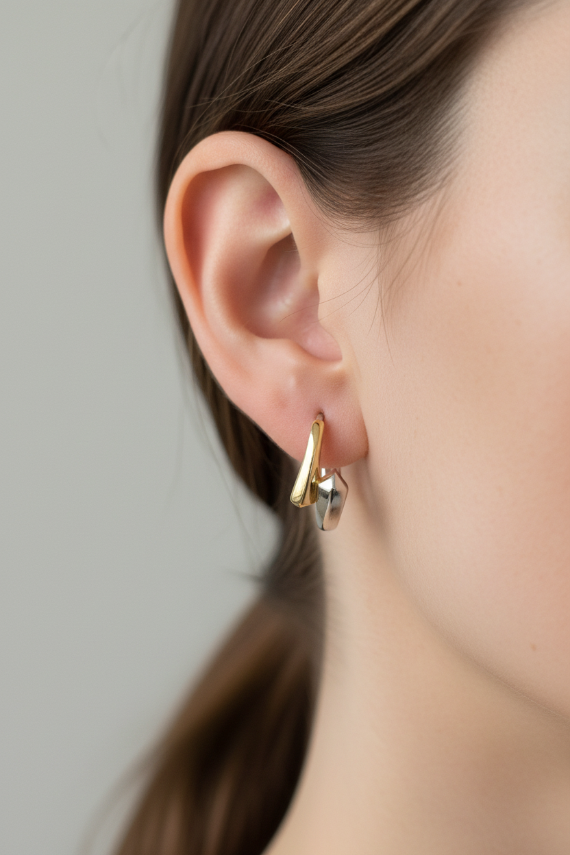 Yellow Plated Two Tone Silver Earring