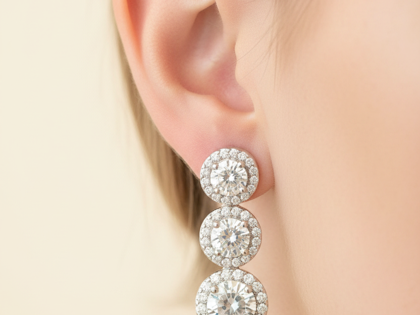 White Cubic Zirconia Silver Earring
