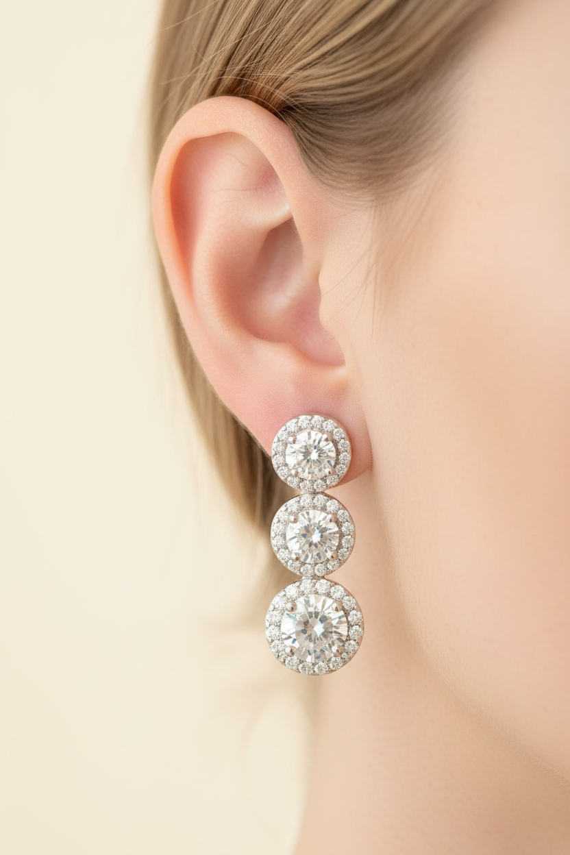 White Cubic Zirconia Silver Earring