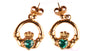 9 Carat Yellow Gold Claddagh Earrings with Emerald Green Stone.