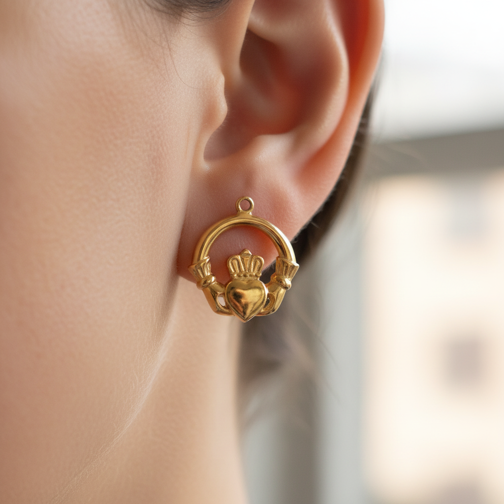 9 Carat Yellow Gold Claddagh Earrings