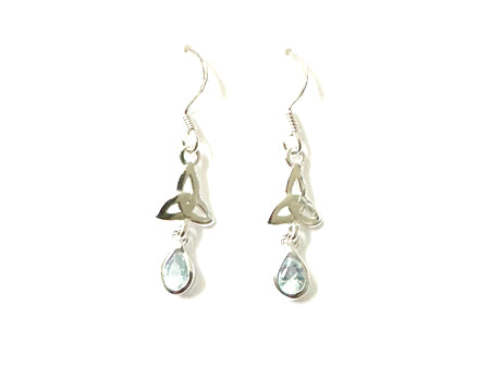 Trinity Knot March Birthstone Aquamarine Cz Earring.