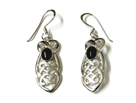 Celtic Silver Earrings with Black Onyx Stone