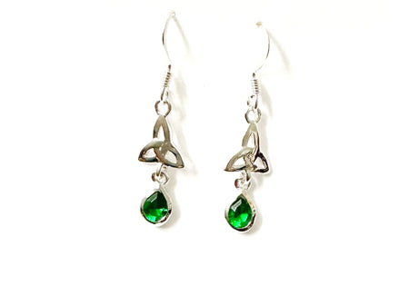 Trinity Knot May Birthstone Emerald Green Cz Earring.