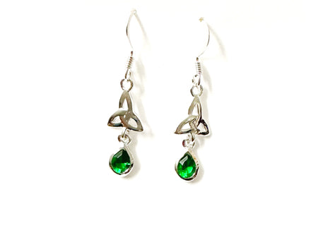 Trinity Knot May Birthstone Emerald Green Cz Earring.