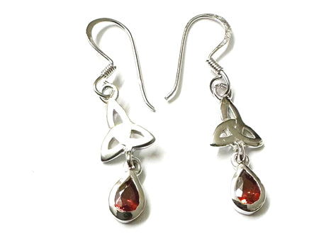 Trinity Knot January Birthstone Garnet Cz Earring.
