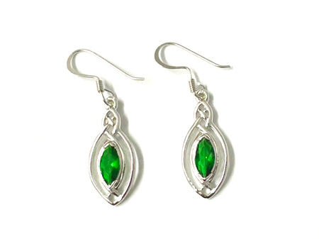 Celtic Emerald Green stone set Silver Earring