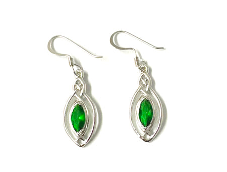 Celtic Emerald Green stone set Silver Earring