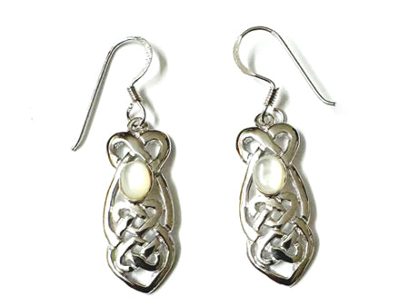 Celtic Silver Earrings with White Mother of Pearl stone