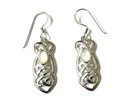 Celtic Silver Earrings with White Mother of Pearl stone