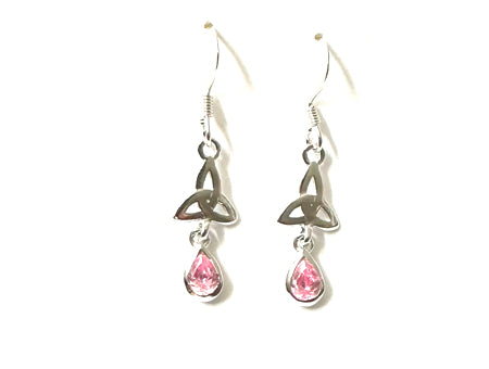 Trinity Knot October Birthstone Pink Cz Earring.