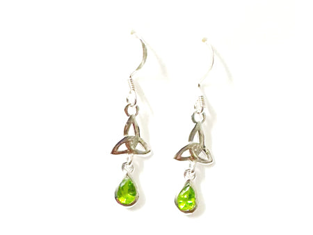 Trinity Knot August Birthstone Peridot Cz Earring.