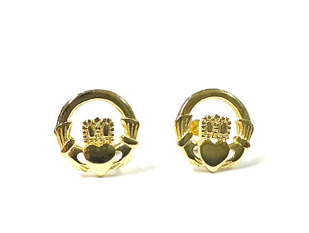 Claddagh Gold Plated Silver Stud Earrings