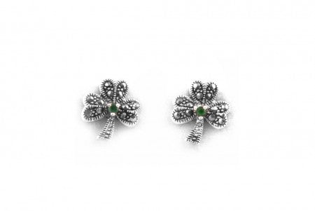 Shamrock Earrings Plain Silver with stones