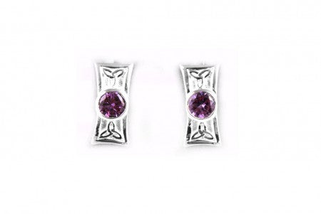 Trinity Knot Earrings with Amethyst Cubic Zirconia