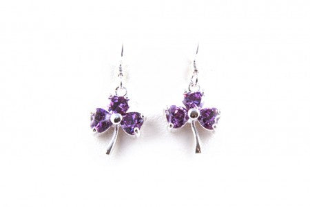 Shamrock Earrings with Amethyst Cubic Zirconia