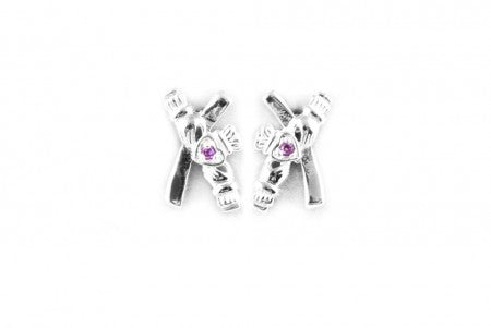 Claddagh Earrings with Amethyst Cubic Zirconia