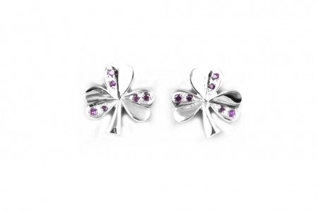 Shamrock Earrings with Amethyst Cubic Zirconia