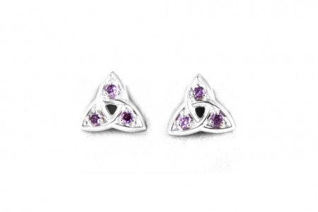 Trinity Knot Earrings with Amethyst Cubic Zirconia