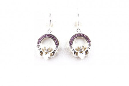 Claddagh Earrings with Amethyst Cubic Zirconia