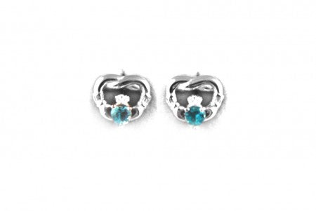 Claddagh Earrings with Aquamarine Cubic Zirconia