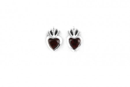 Claddagh Earrings with Garnet Red Cubic Zirconia