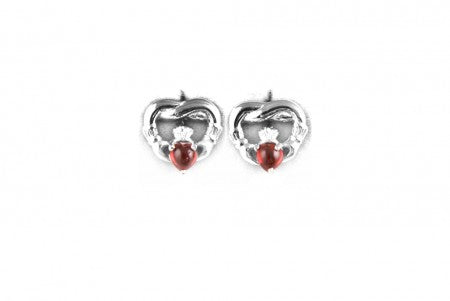 Claddagh Earrings with Garnet Red Cubic Zirconia