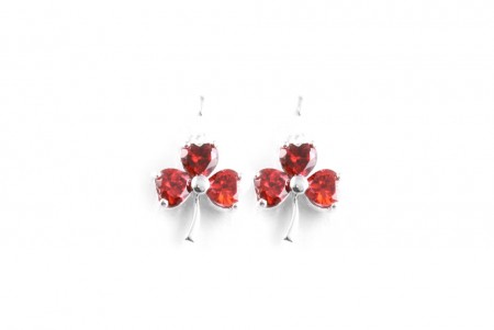 Shamrock Earrings with Garnet Red Cubic Zirconia