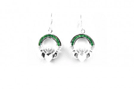 Claddagh Earrings with Emerald Cubic Zirconia