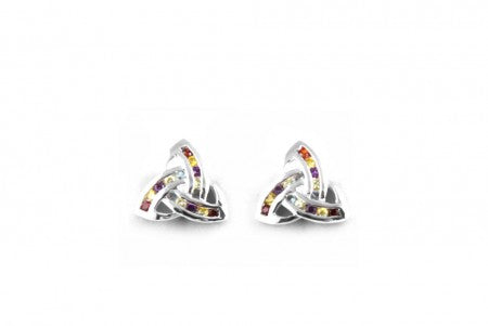 Trinity Knot Earrings with Multi Coloured Stone