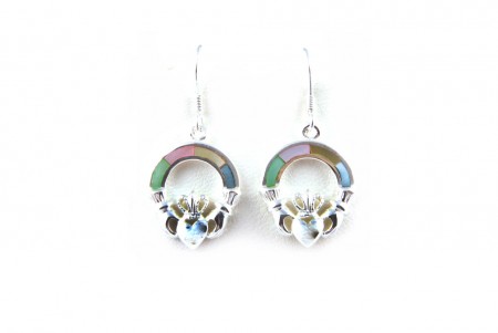 Claddagh Earrings with Multi Coloured Stone
