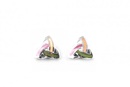 Trinity Knot Earrings with Multi Coloured Stone