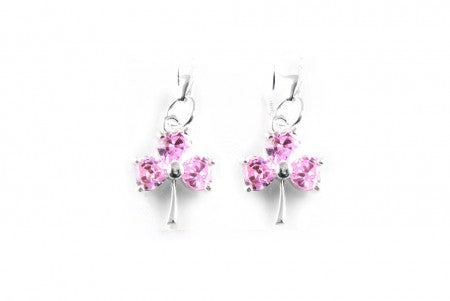 Shamrock Earrings with Pink Cubic Zirconia
