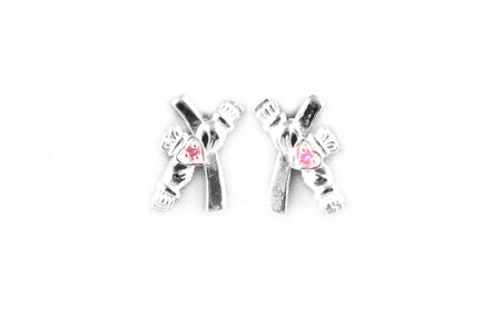 Claddagh Earrings with Pink Cubic Zirconia