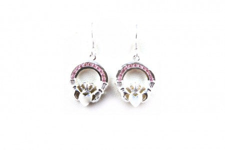 Claddagh Earrings with Pink Cubic Zirconia