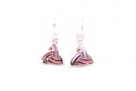 Trinity Knot Earrings with Pink Coloured Stone