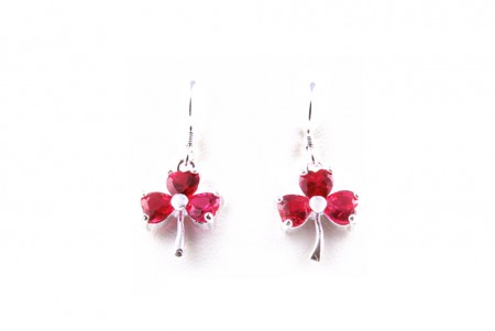 Shamrock Earrings with Ruby Cubic Zirconia