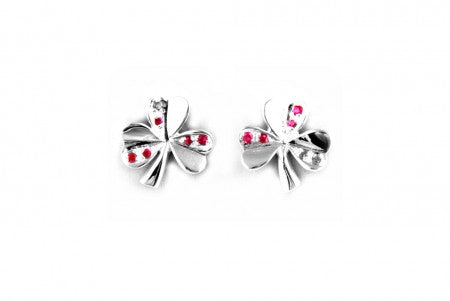 Shamrock Earrings with Ruby Cubic Zirconia