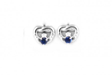 Claddagh Earrings with Sapphire Cubic Zirconia