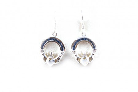 Claddagh Earrings with Sapphire Cubic Zirconia