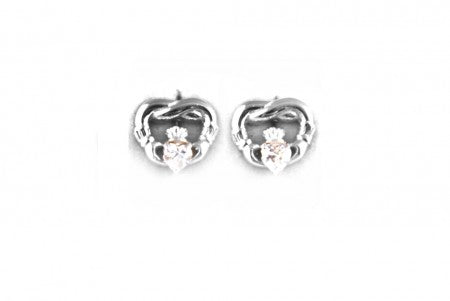 Claddagh Earrings with White Cubic Zirconia