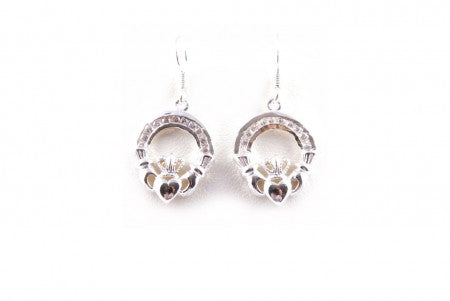 Claddagh Earrings with White Cubic Zirconia