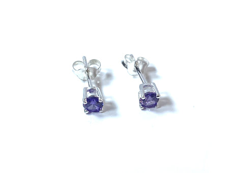 Kids Amethyst February Birthstone Cubic Zirconia Silver 4 mm Claw Set Earring.