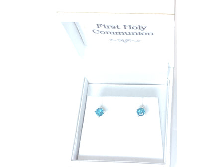 Kids Aquamarine March Birthstone Cubic Zirconia Silver 4 mm Claw Set Earring.