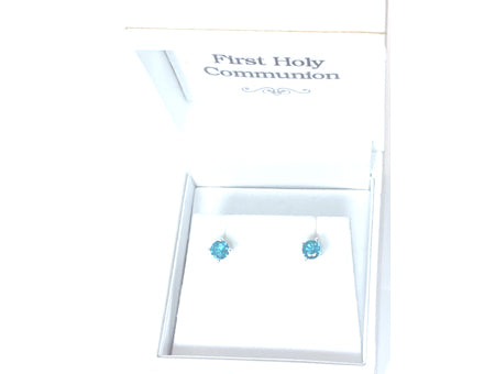 Kids Aquamarine March Birthstone Cubic Zirconia Silver 4 mm Claw Set Earring.