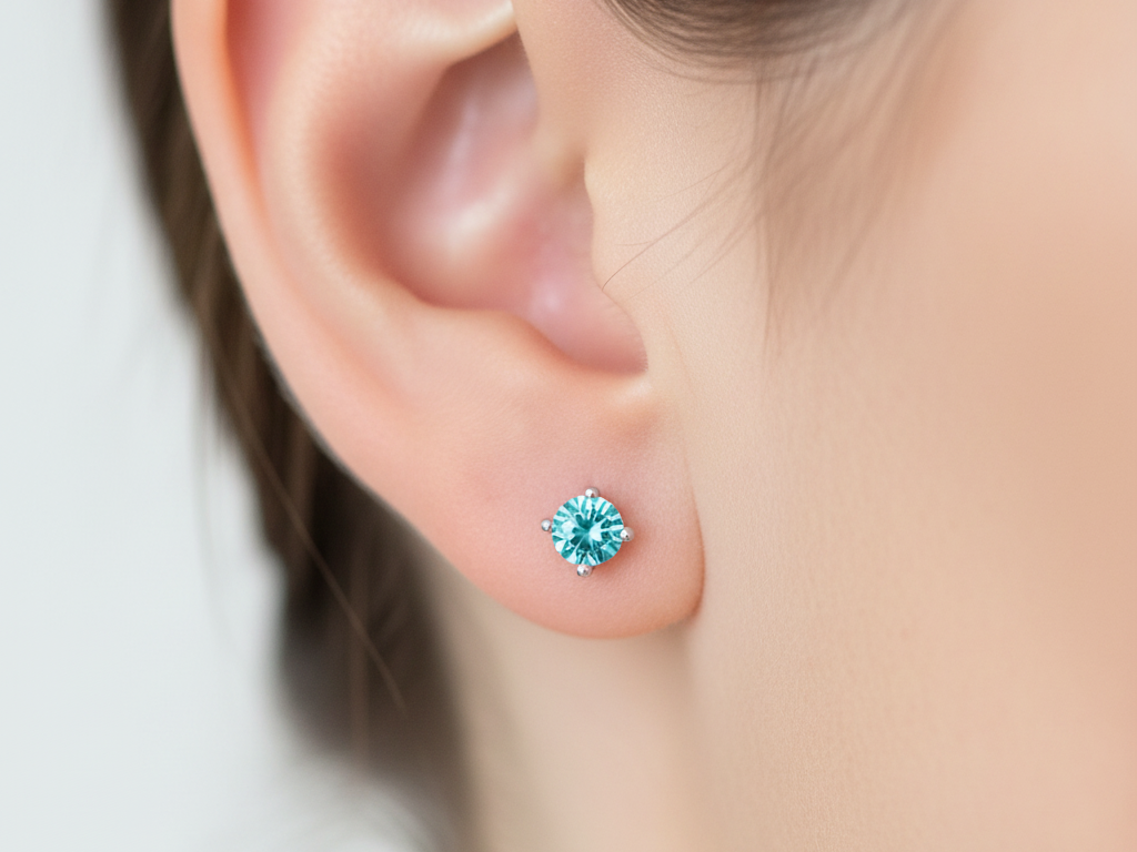 Kids Aquamarine March Birthstone Cubic Zirconia Silver 4 mm Claw Set Earring.