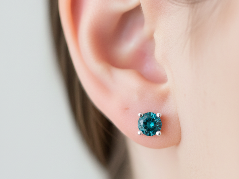 Kids Dark Topaz Cubic Zirconia Silver 4 mm Claw Set Earring.